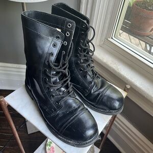 Black Leather Combat Boots